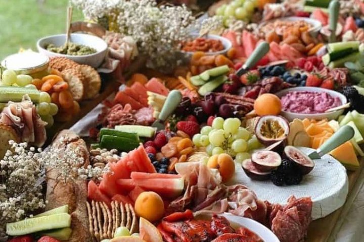 many different types of food on a table
